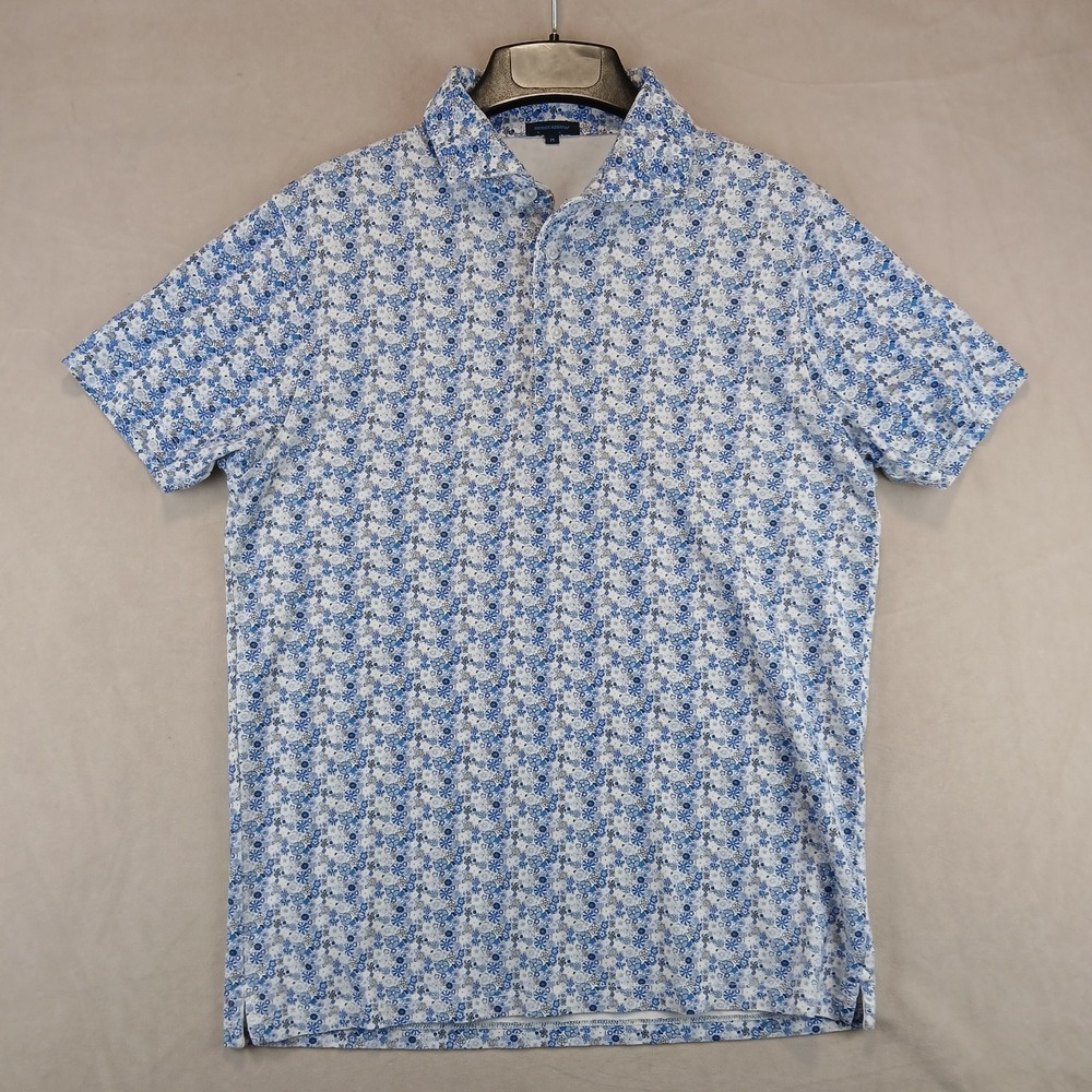 Patrick Assaraf Medium Mens Polo Shirt Spread Collar Floral 19x26 **Fits A Small